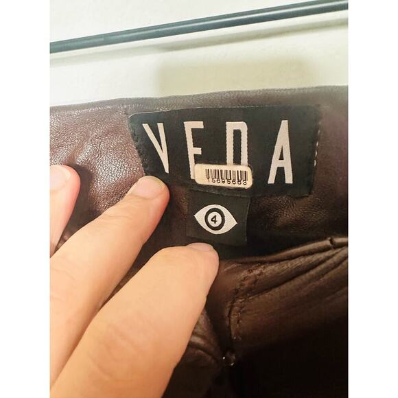 VEDA Brown Leather Trousers Zip Up Fly Button Closure Wide Leg Pants Size 4 - Picture 13 of 16